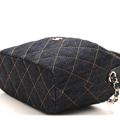 Chanel Denim Quilted Hobo Clutch With Chain Dark Blue Orange 10 of 11