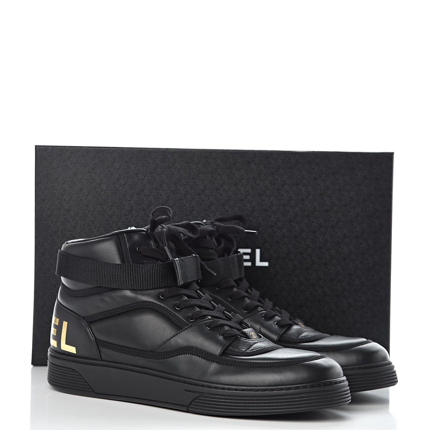 Lambskin Mens Logo High Top Sneakers 46 Black