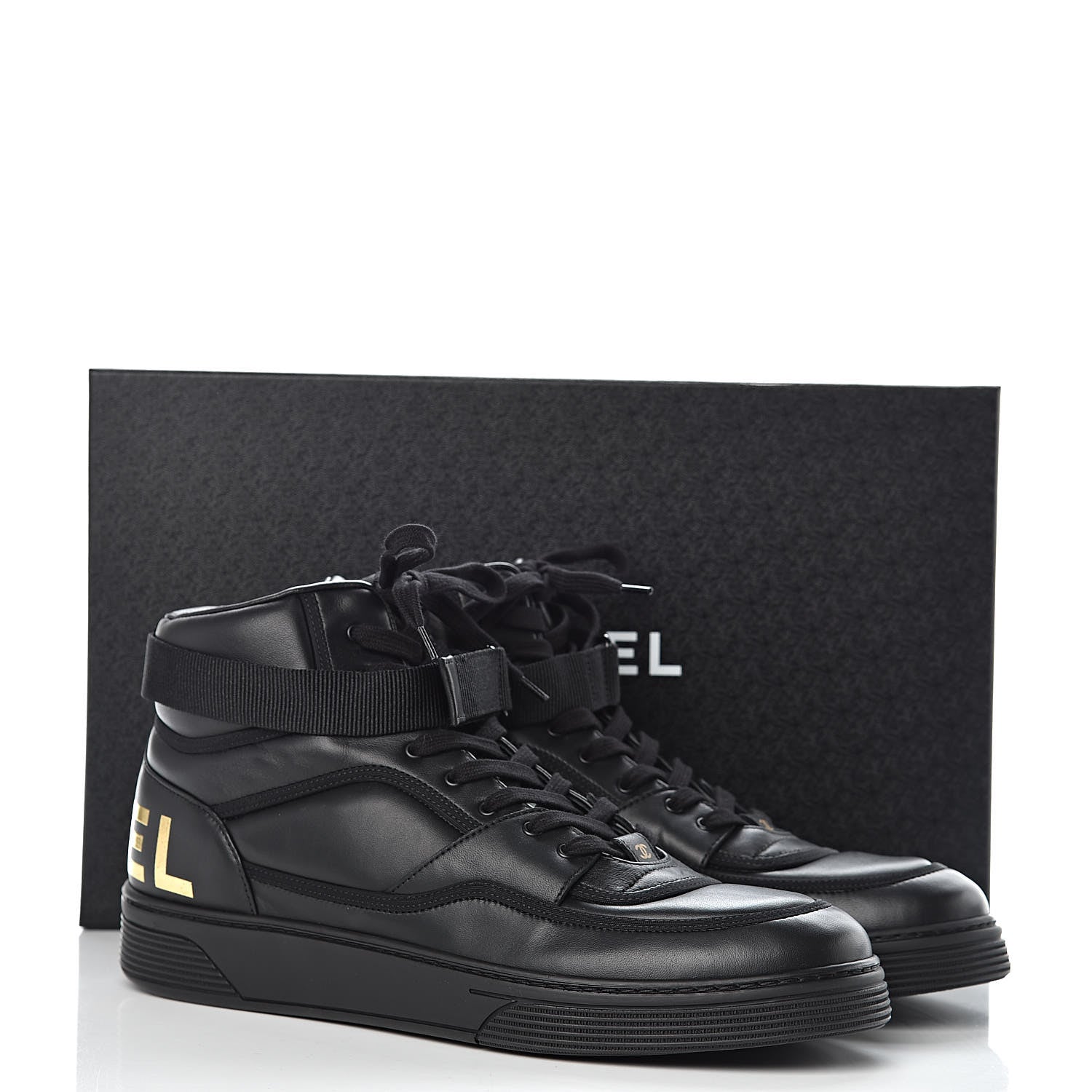 Chanel Lambskin Mens Logo High Top Sneakers 46 Black 11 of 11