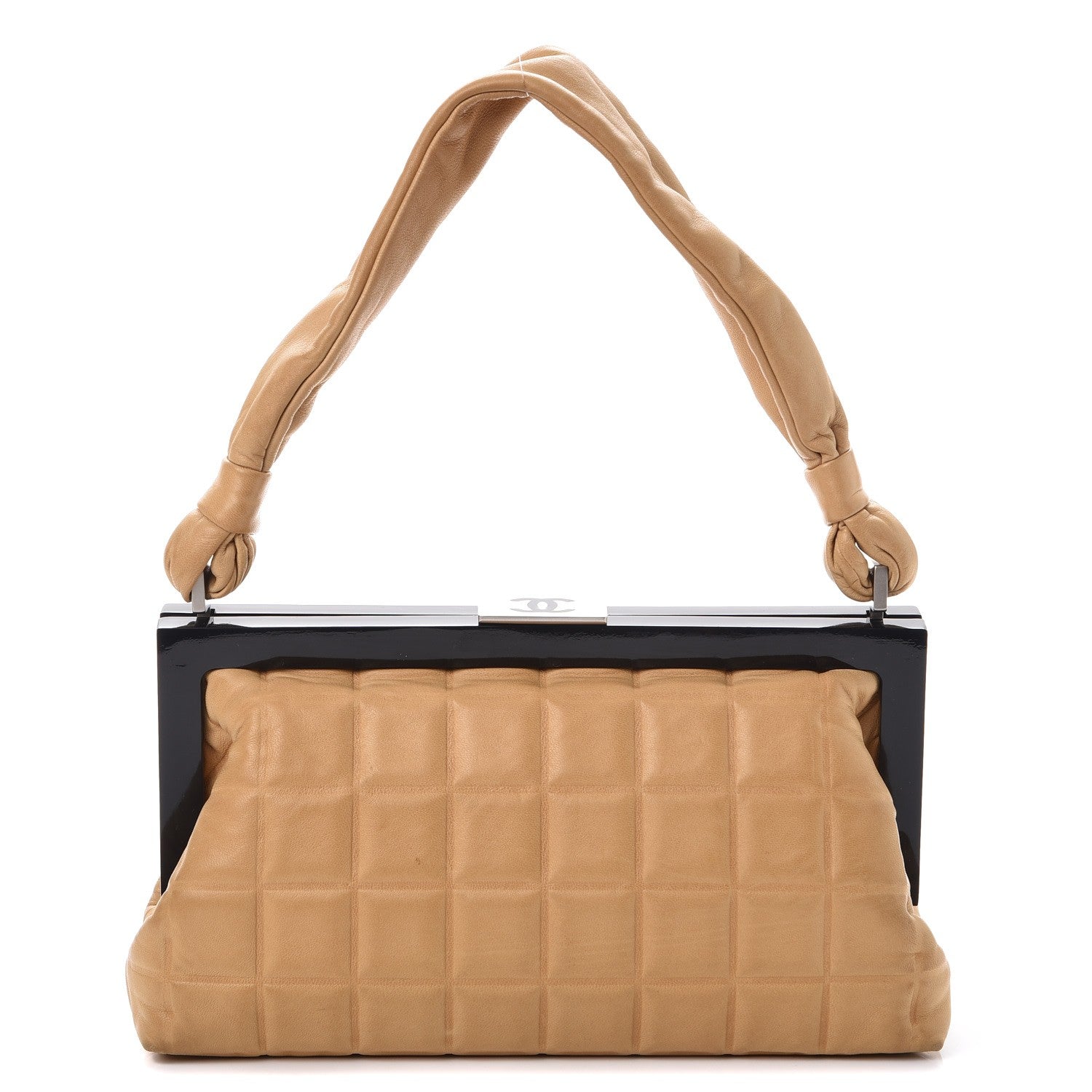 Chanel Lambskin Chocolate Bar Quilted Frame Bag Beige Black 1 of 15