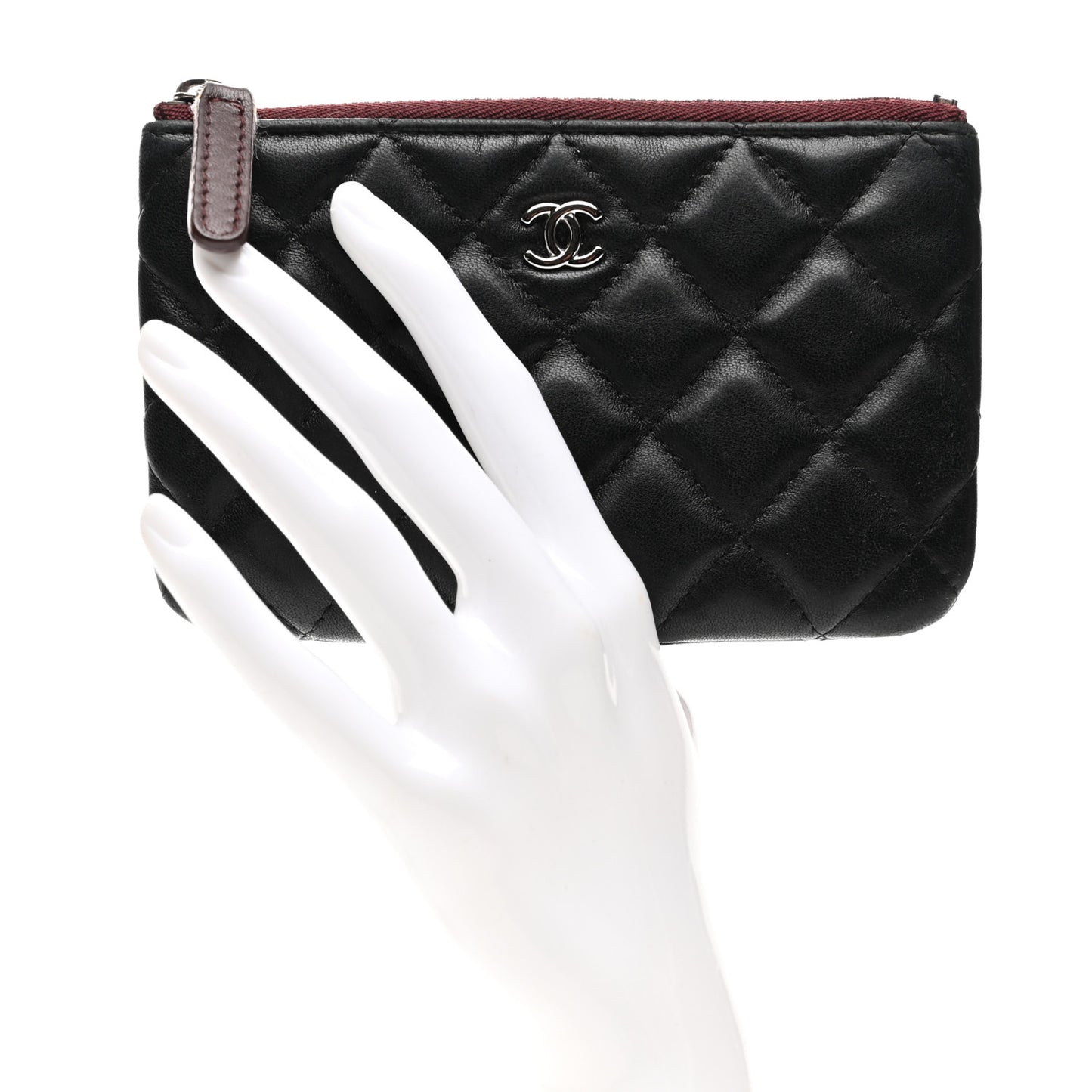 Lambskin Quilted Small Cosmetic Case Black