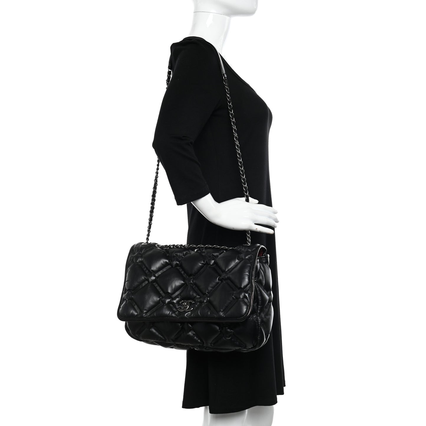 Calfskin Quilted Large Chesterfield Flap Black