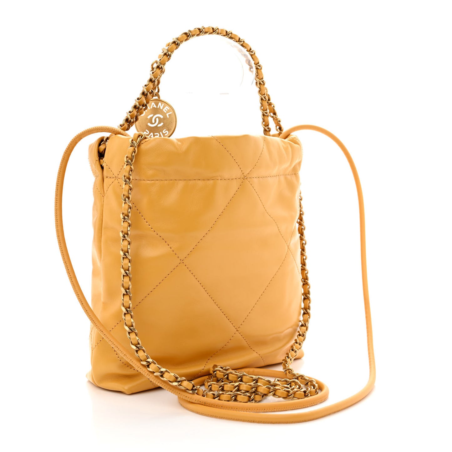 Shiny Calfskin Quilted Mini Chanel 22 Yellow