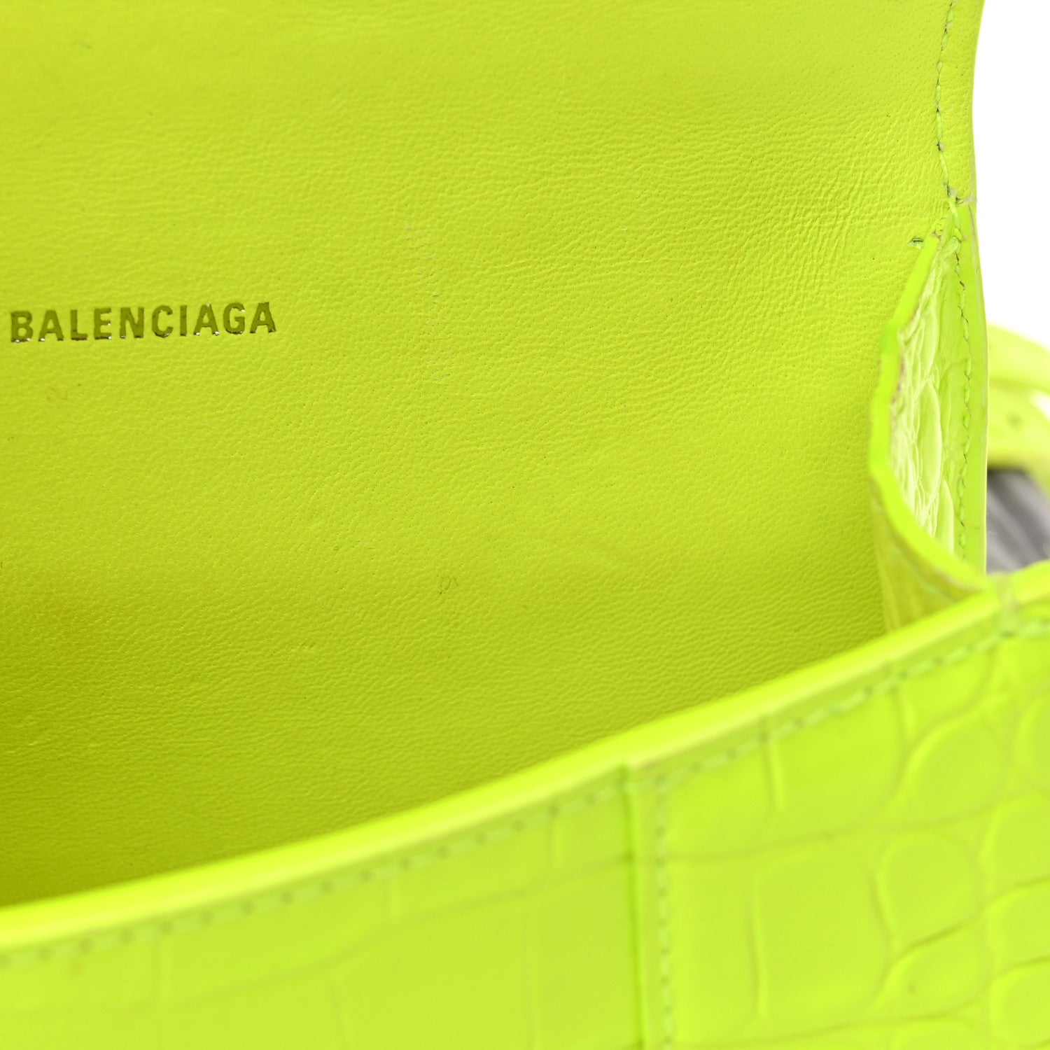 Balenciaga Shiny Calfskin Crocodile Embossed Hourglass Top Handle Bag XS Fluo Yellow 13 of 20