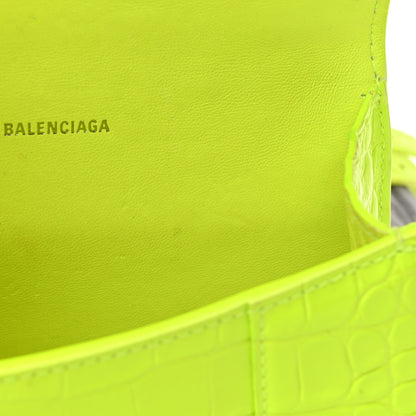 Balenciaga Shiny Calfskin Crocodile Embossed Hourglass Top Handle Bag XS Fluo Yellow 13 of 20