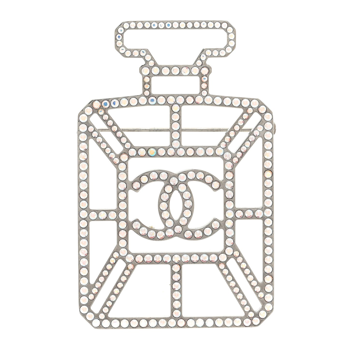Ruthenium Crystal Perfume Bottle CC Brooch Iridescent Pink