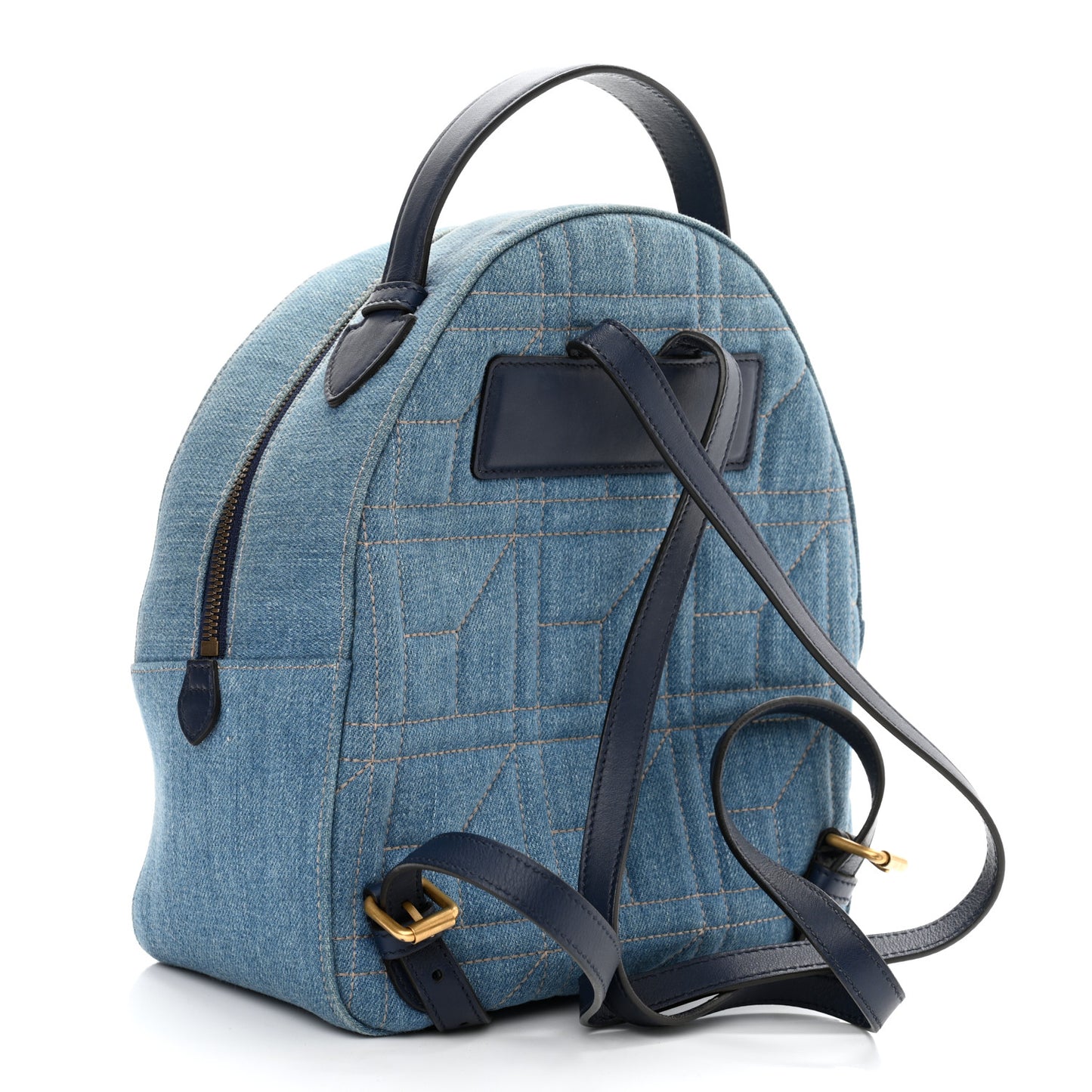 Kura Denim Matelasse Cubic Pearl Studded GG Marmont Dome Backpack Blue