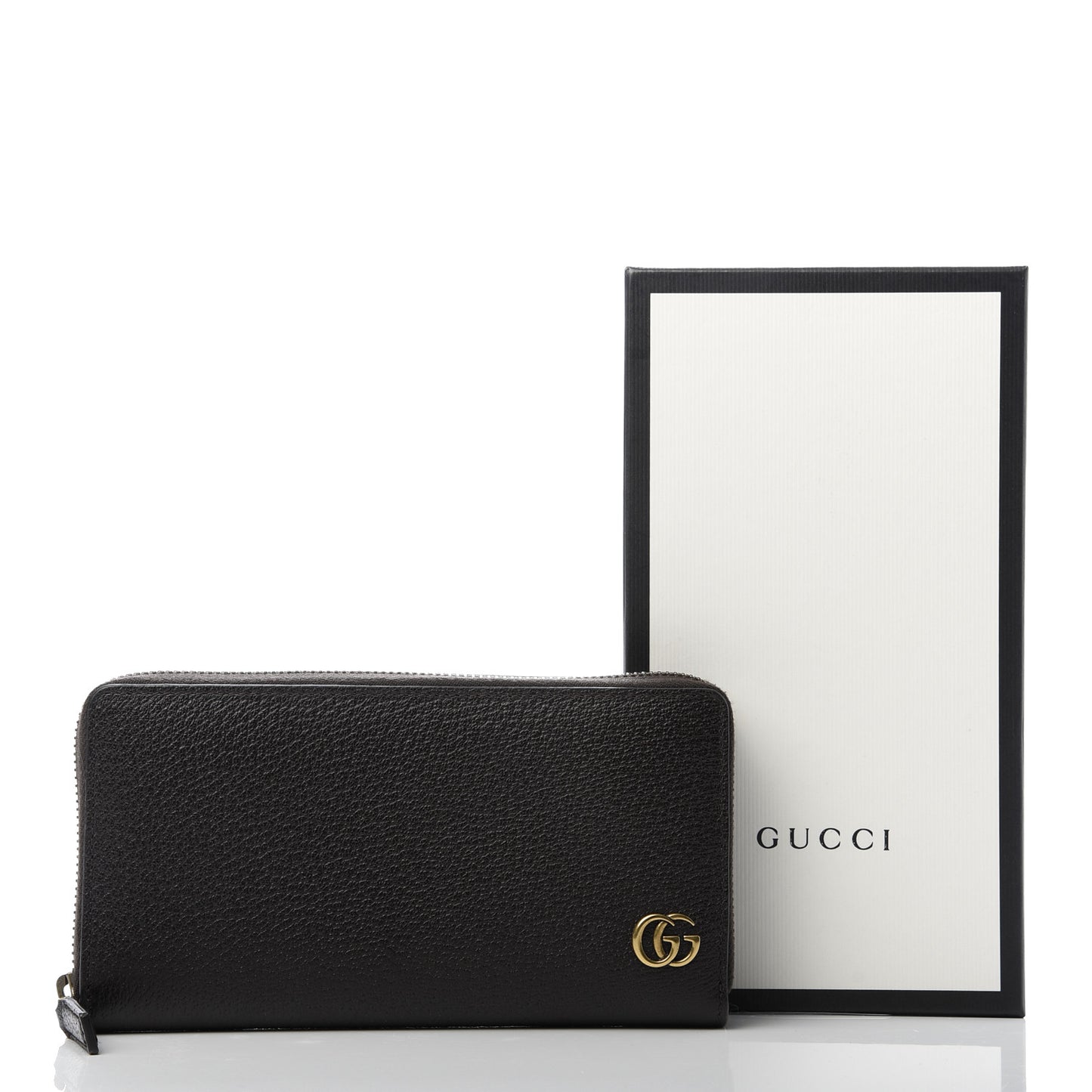 Dollar Calfskin Boar Effect GG Marmont Zip Around Wallet Dark Cocoa