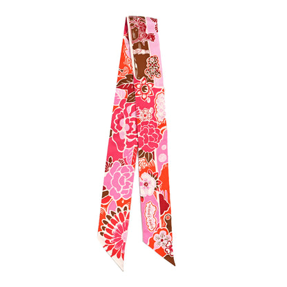 Hermes Silk Bingata Twilly Fuchsia Corail Brun 2 of 4