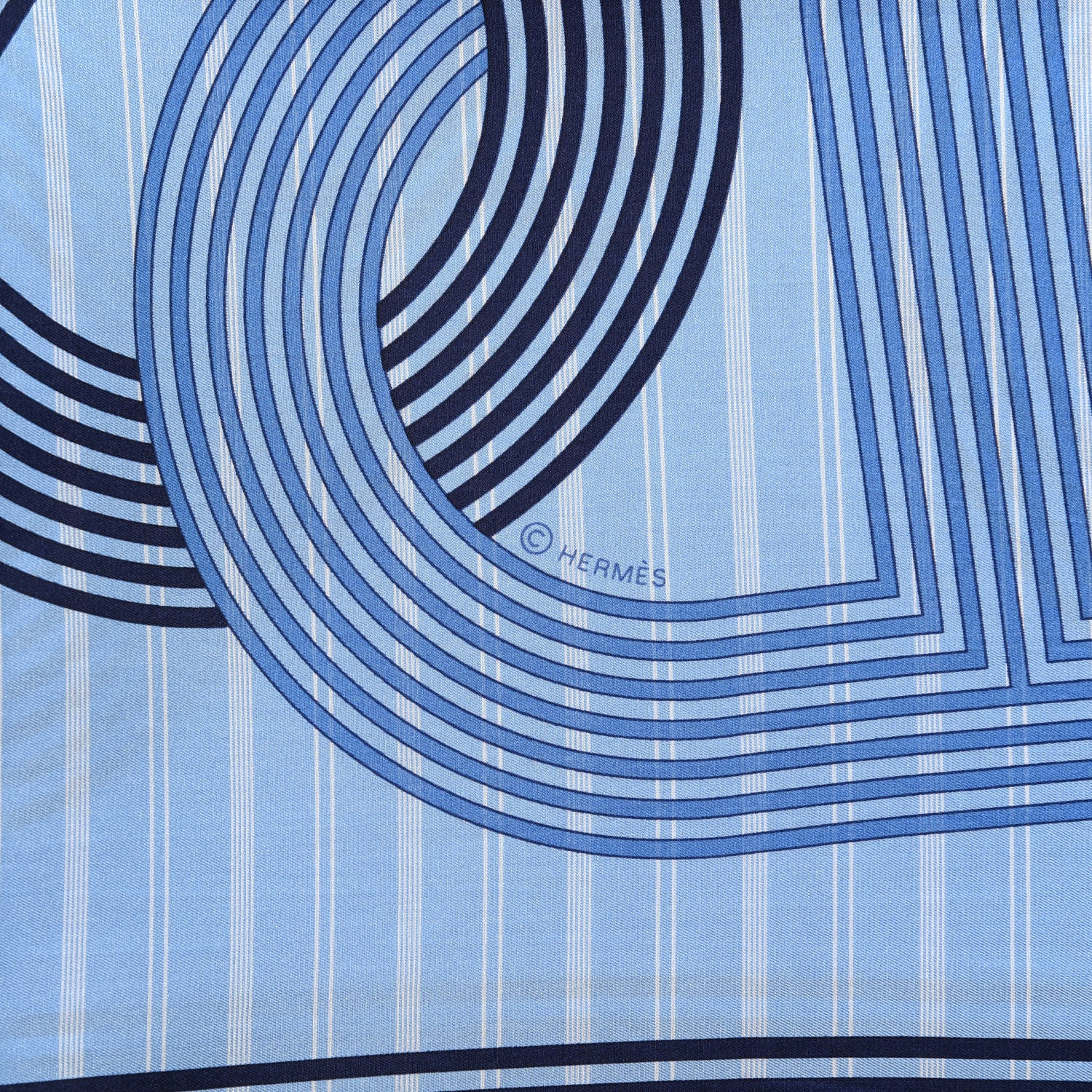Hermes Silk Circuit 24 Faubourg Chemise Scarf 90 Bleu Ciel Marine 4 of 4
