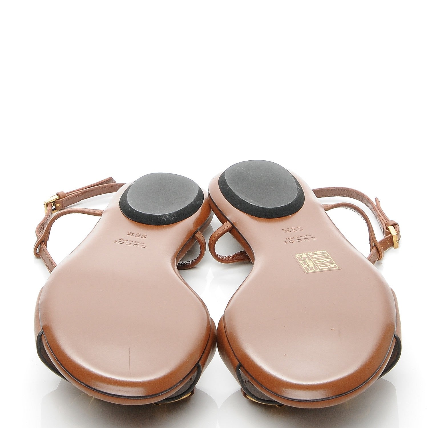 Gucci Calfskin Monogram Horsebit T-Strap Flat Sandals 36.5 Cognac 5 of 9
