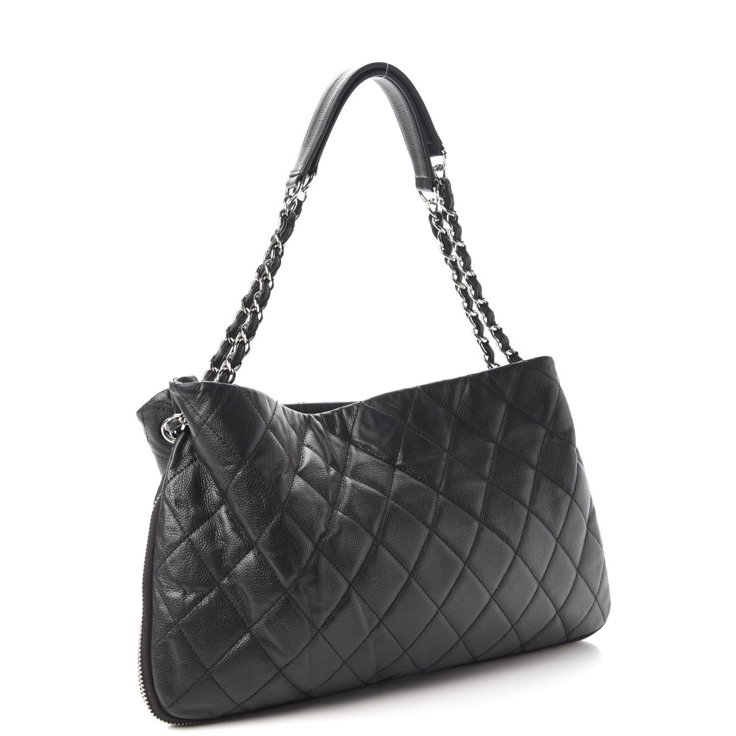 Caviar Quilted Expandable Zip Shoulder Bag Black