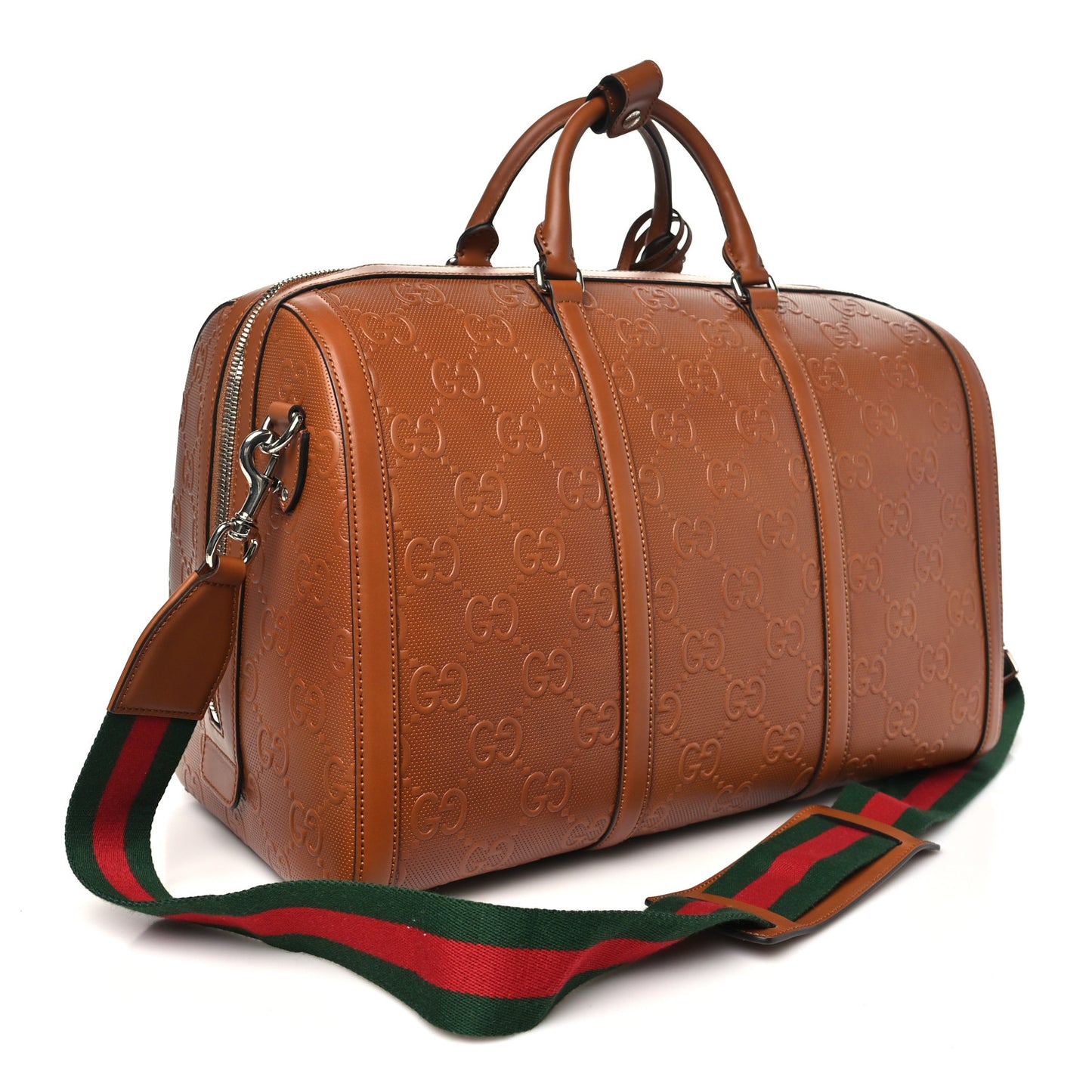 Calfskin GG Tennis Embossed Large Duffle Bag Brown