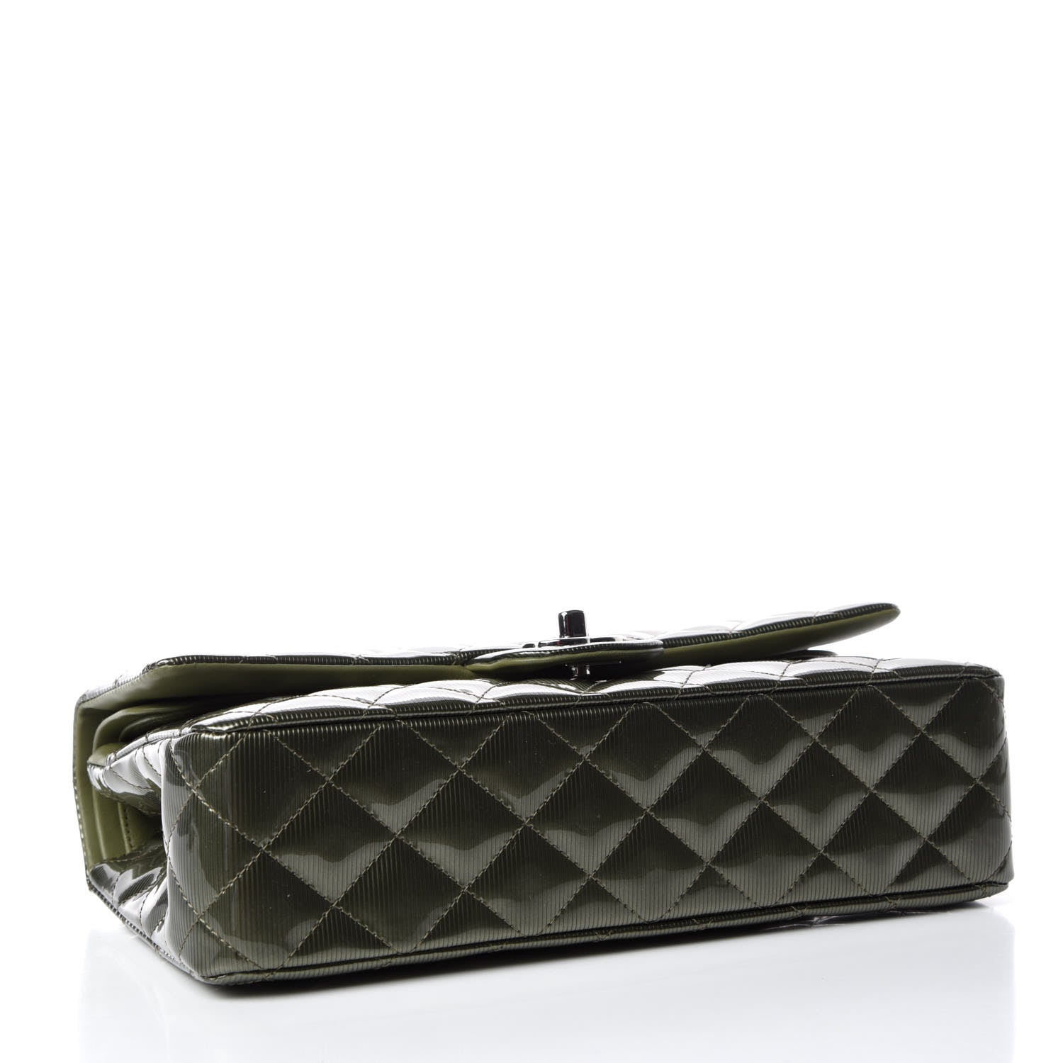 Chanel Striated Patent Quilted Medium Double Flap Green 4 of 14