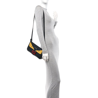 Fendi Vitello Dolce Elite Monster Eyes Bi-Color Baguette Black Yellow 2 of 12