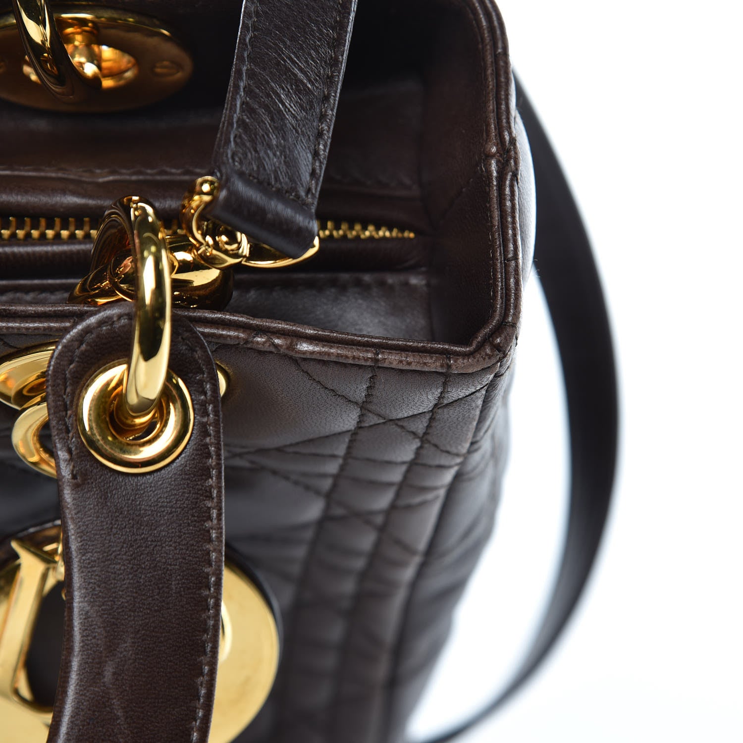 Christian Dior Lambskin Cannage Medium Lady Dior Dark Brown 13 of 16