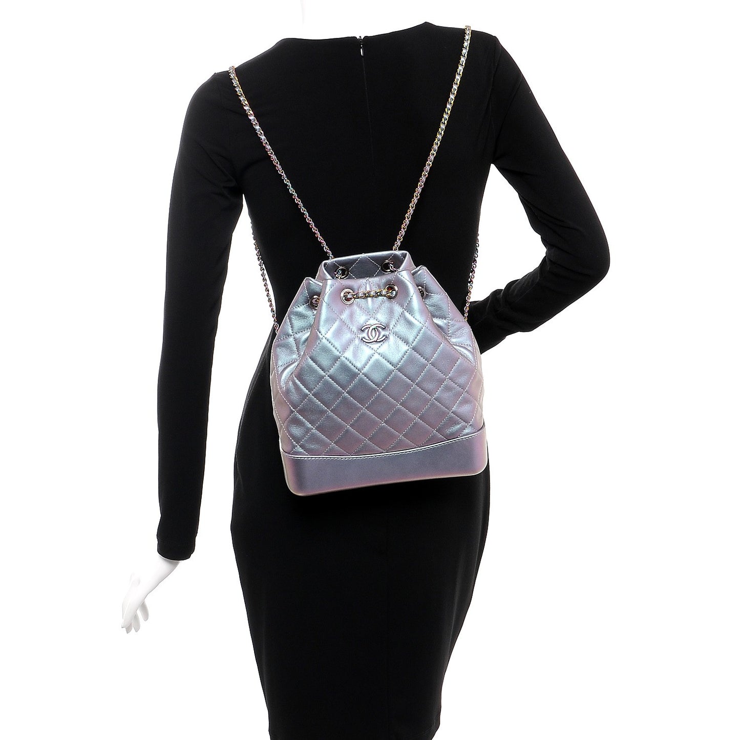 Iridescent Lambskin Calfskin Quilted Gabrielle Backpack Light Purple