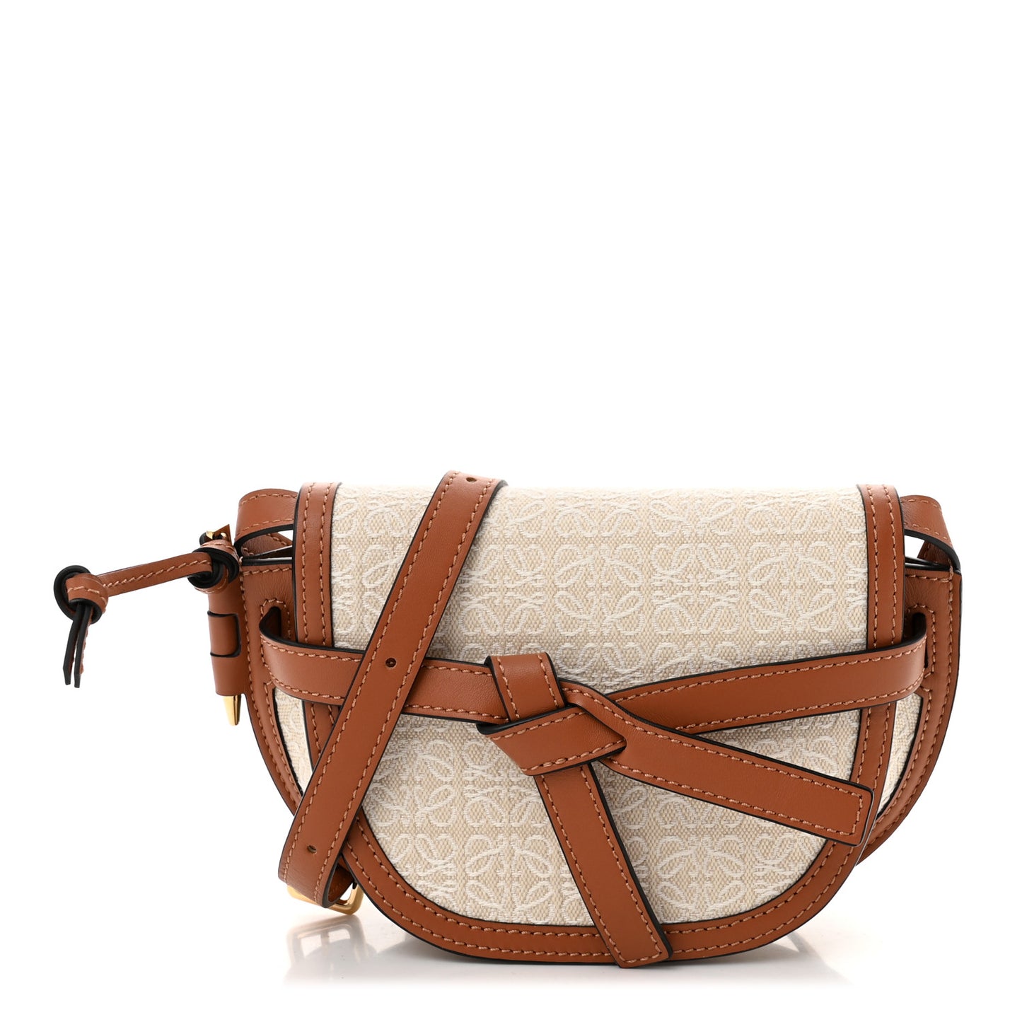 Calfskin Canvas Anagram Mini Gate Dual Bag Ecru Tan