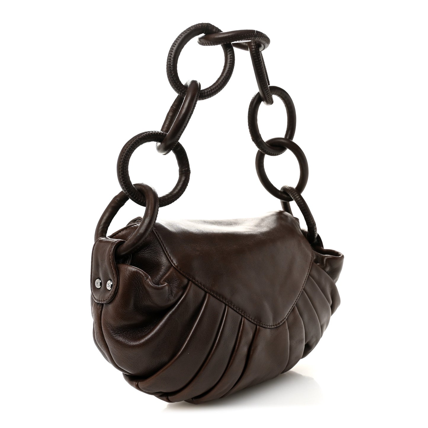 Lambskin Pleated CC Shoulder Bag Marron Fonce