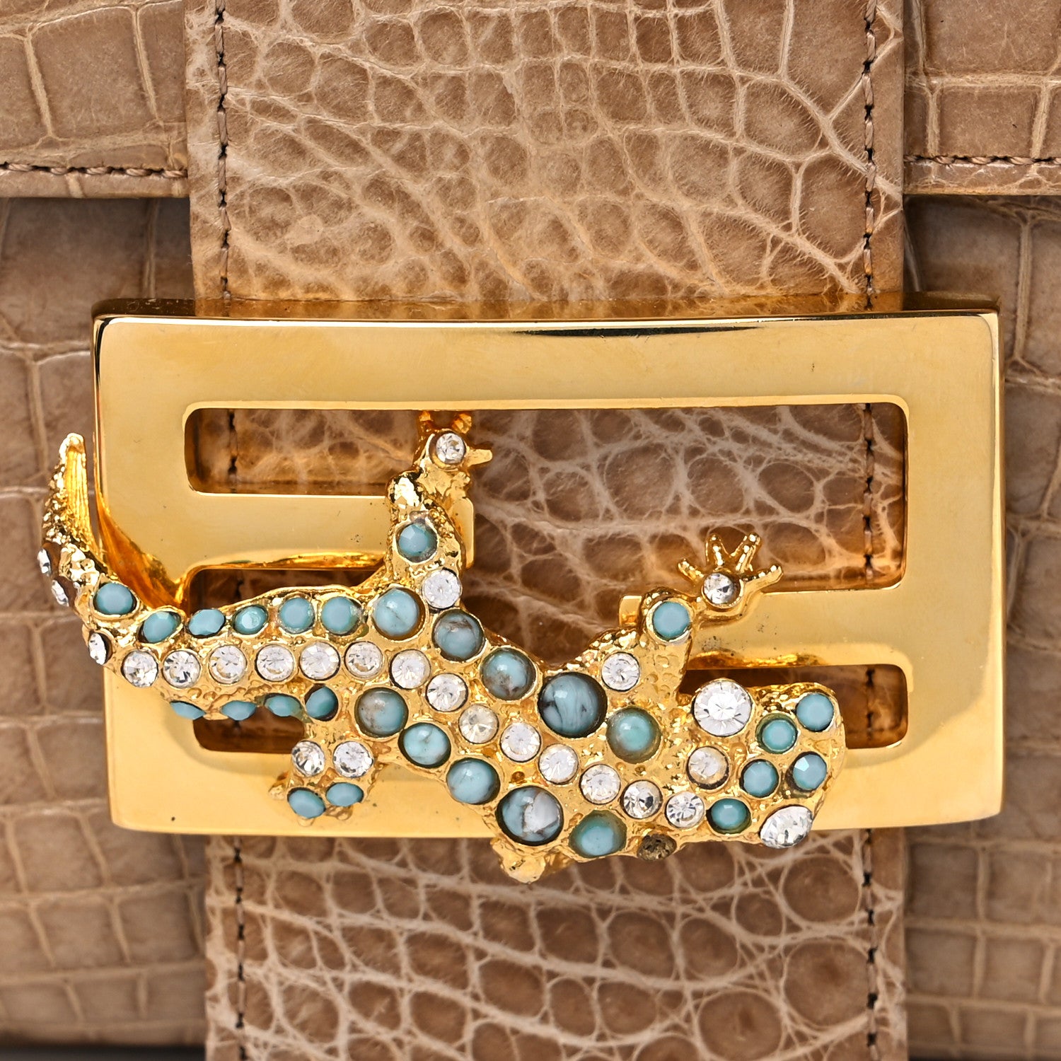 Fendi Crocodile Crystal Lizard Baguette Beige 11 of 11