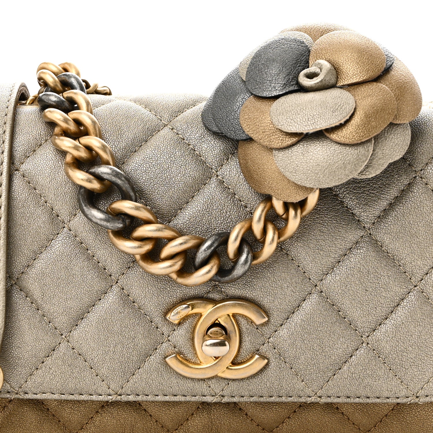 Chanel Lambskin Quilted Private Affair Camellia Flap Pale Gold