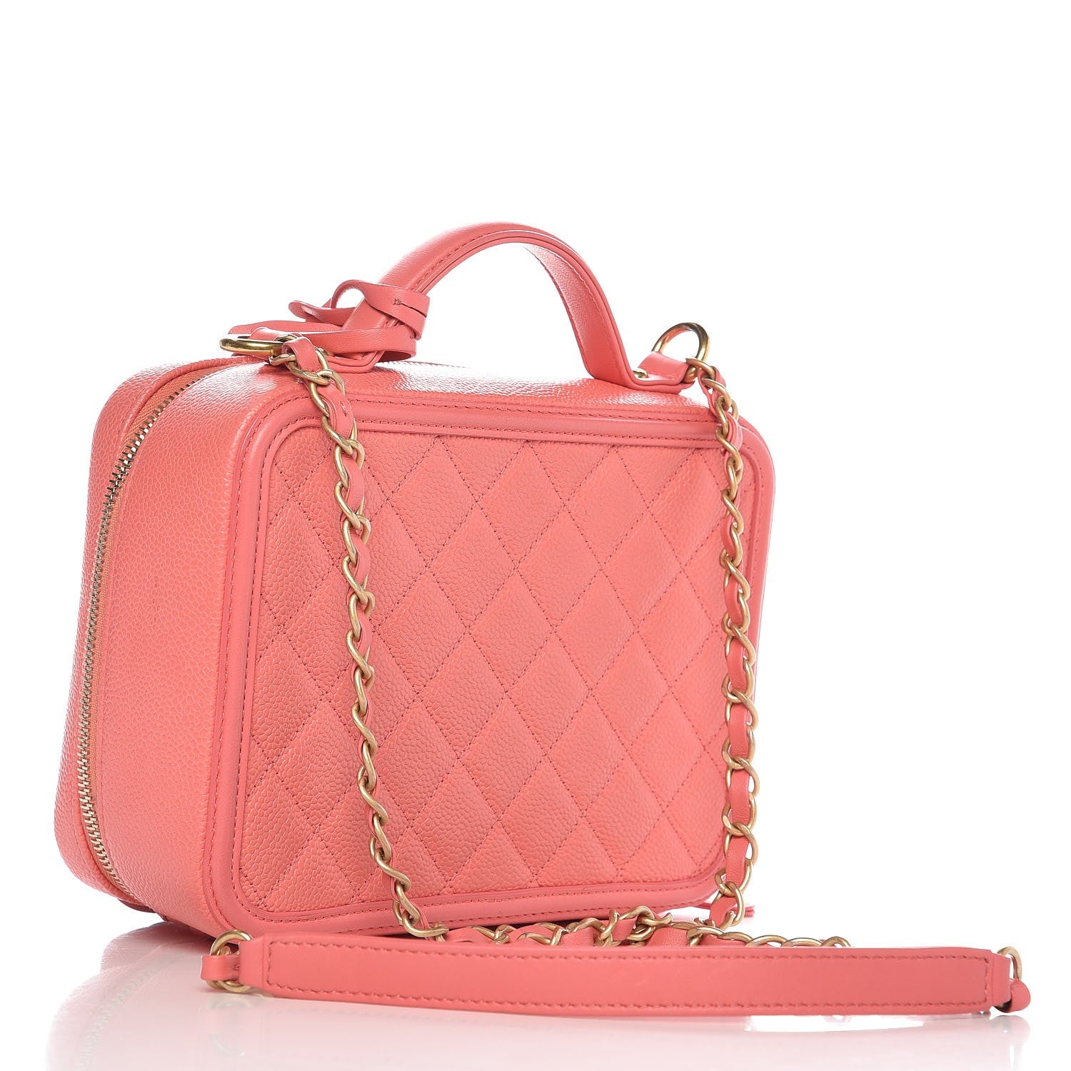 Chanel Caviar Quilted Medium CC Filigree Vanity Case Coral 3 of 8