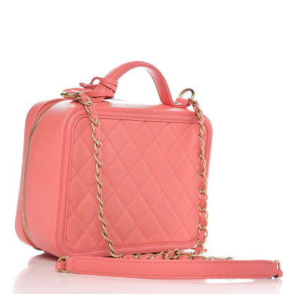 Chanel Caviar Quilted Medium CC Filigree Vanity Case Coral 3 of 8