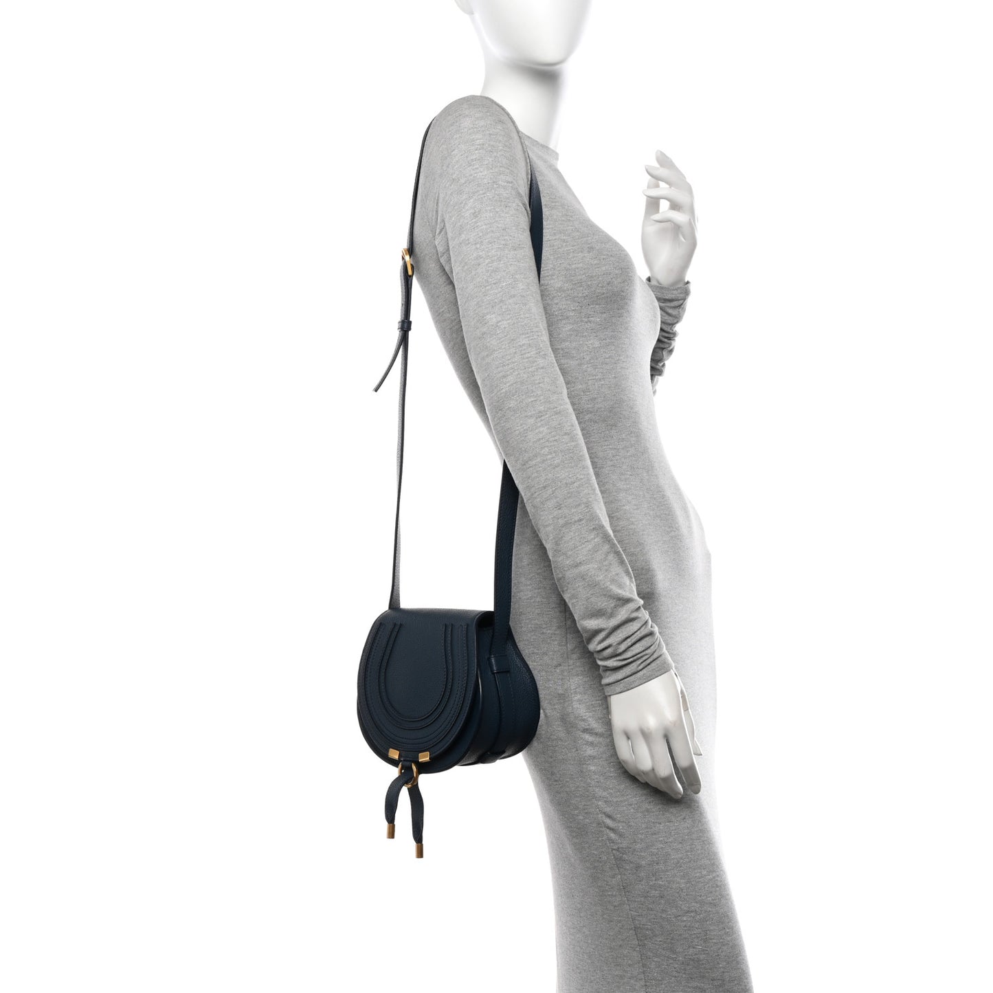 Grained Calfskin Small Marcie Saddle Bag Navy