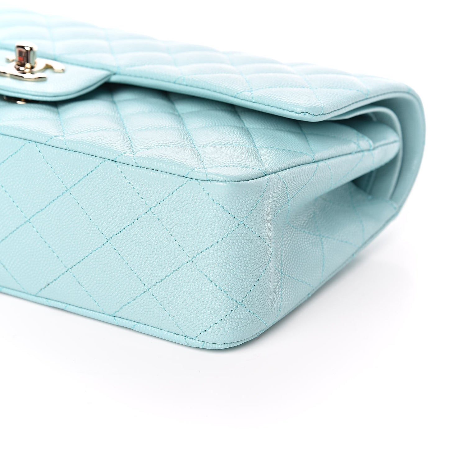 Caviar Quilted Medium Double Flap Light Blue