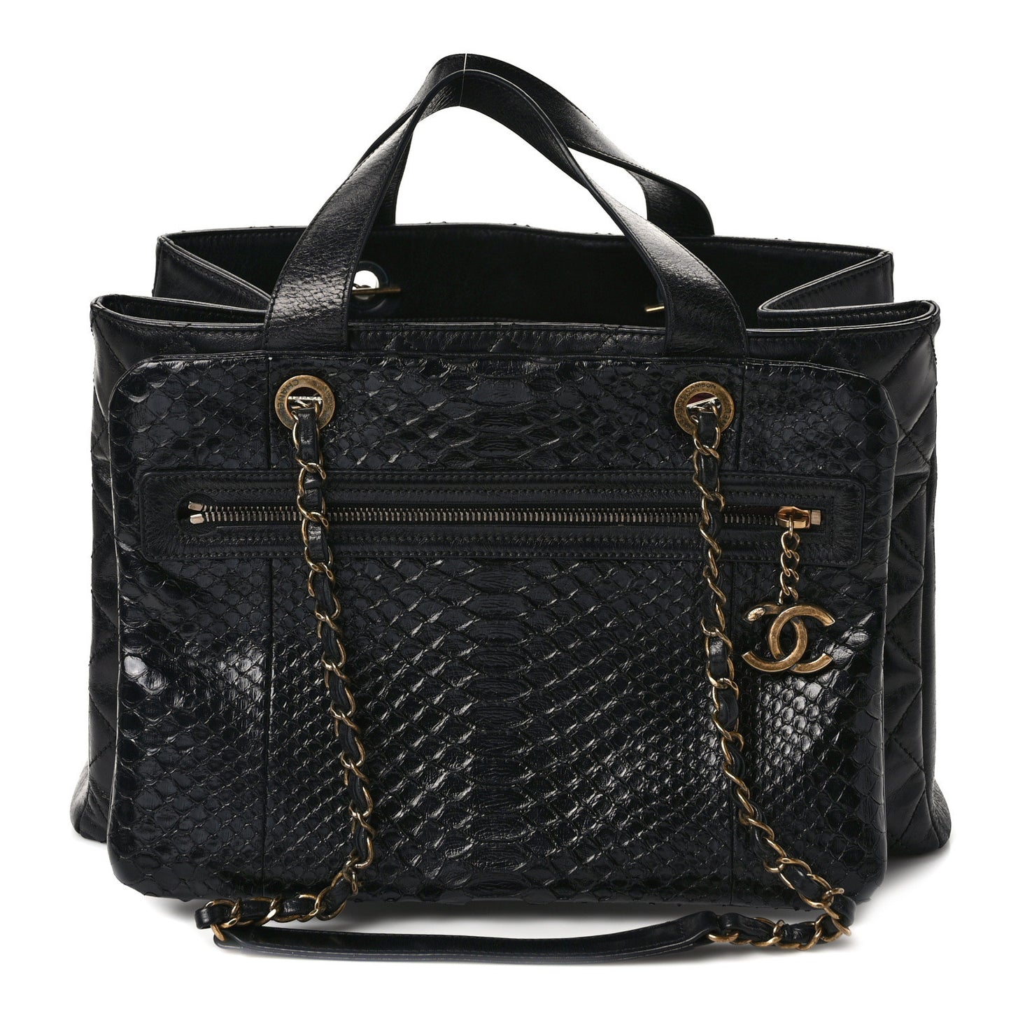 Snakeskin Glazed Calfskin Quilted Urban Mix Tote Black