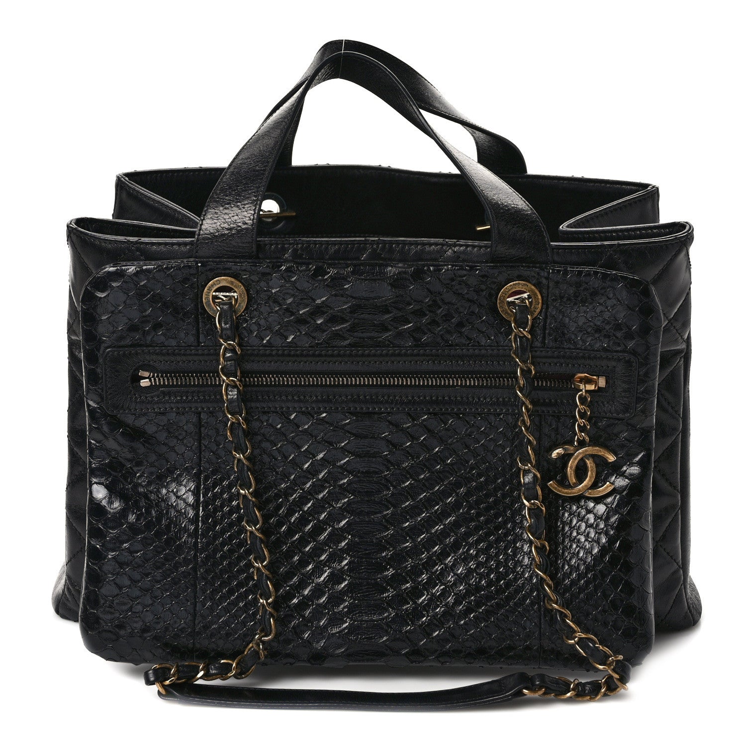 Chanel Snakeskin Glazed Calfskin Quilted Urban Mix Tote Black 1 of 10
