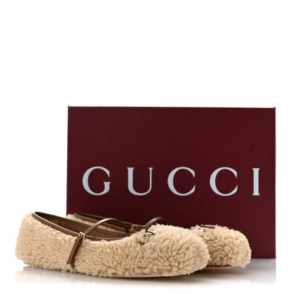 Gucci Shearling Horsebit Ballet Flats 38.5 Beige 10 of 10
