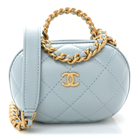 Lambskin Quilted CC Bubble Vanity Case With Chain Light Blue