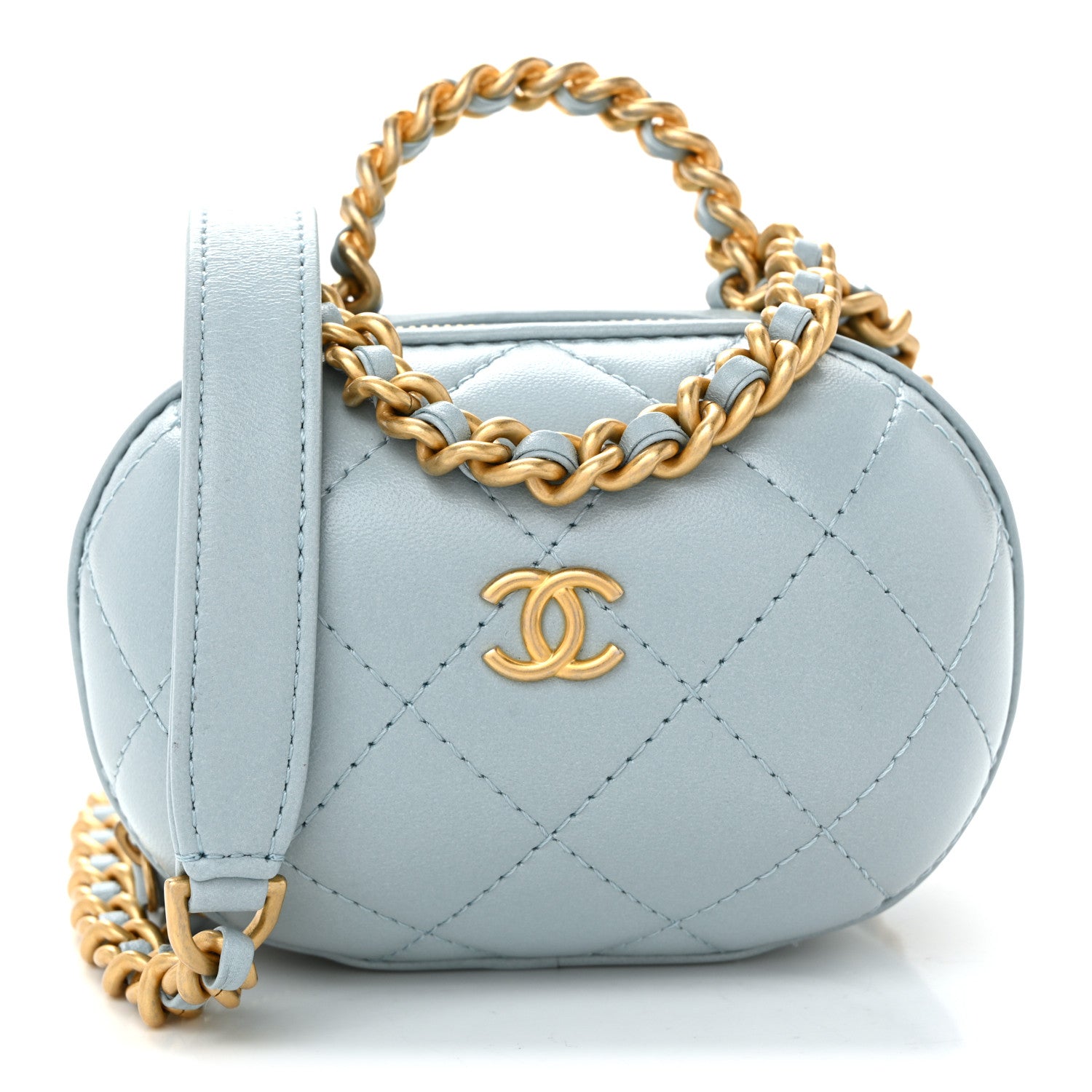 Chanel Lambskin Quilted CC Bubble Vanity Case With Chain Light Blue 1 of 10