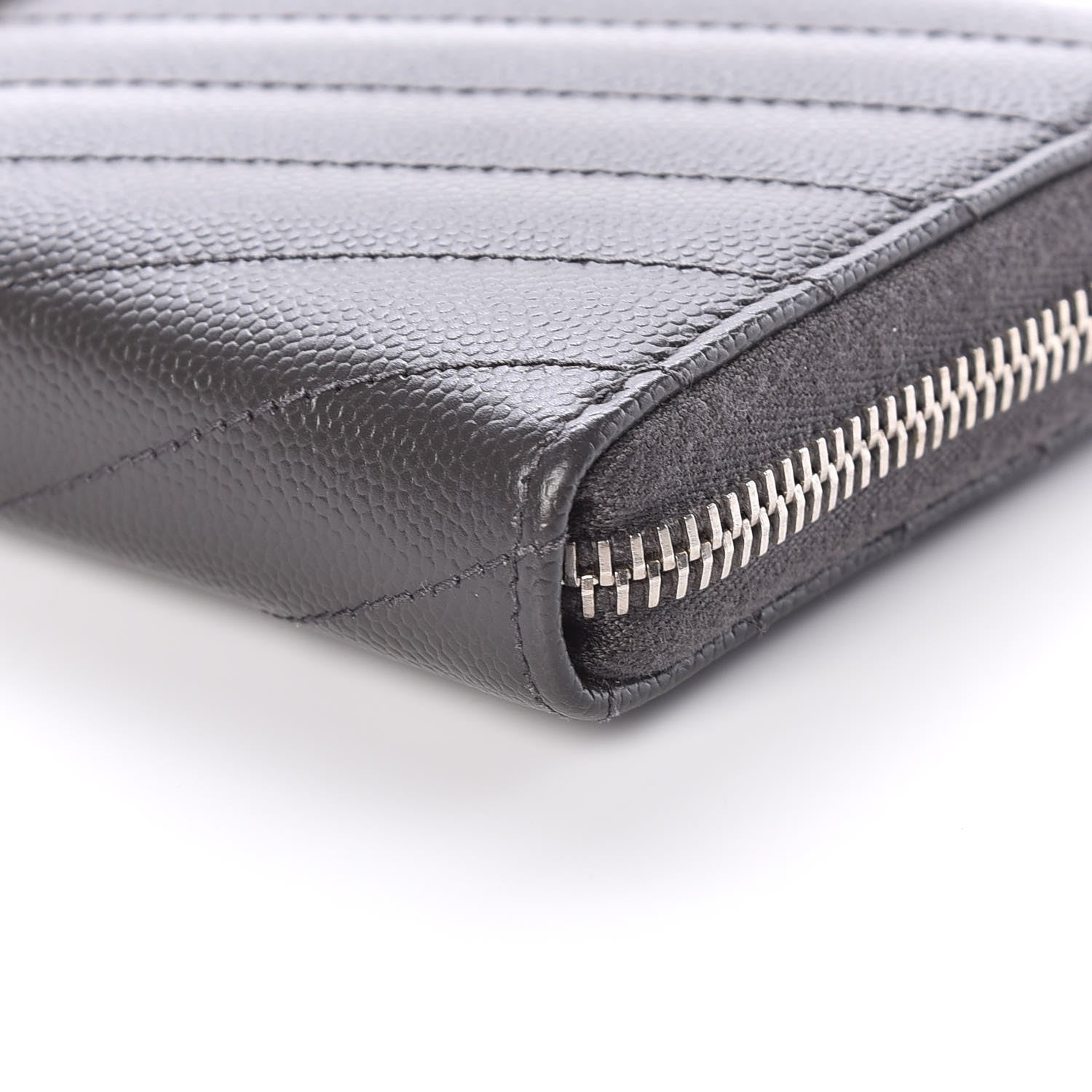 Saint Laurent Grain De Poudre Matelasse Chevron Monogram Zip Around Wallet Earth 9 of 9