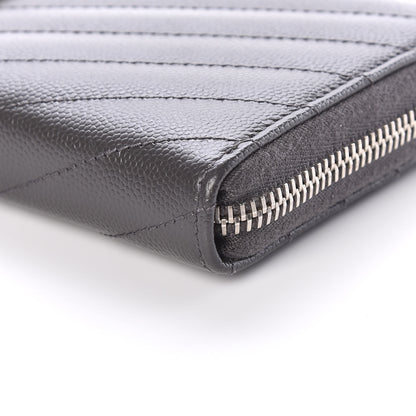 Saint Laurent Grain De Poudre Matelasse Chevron Monogram Zip Around Wallet Earth 9 of 9
