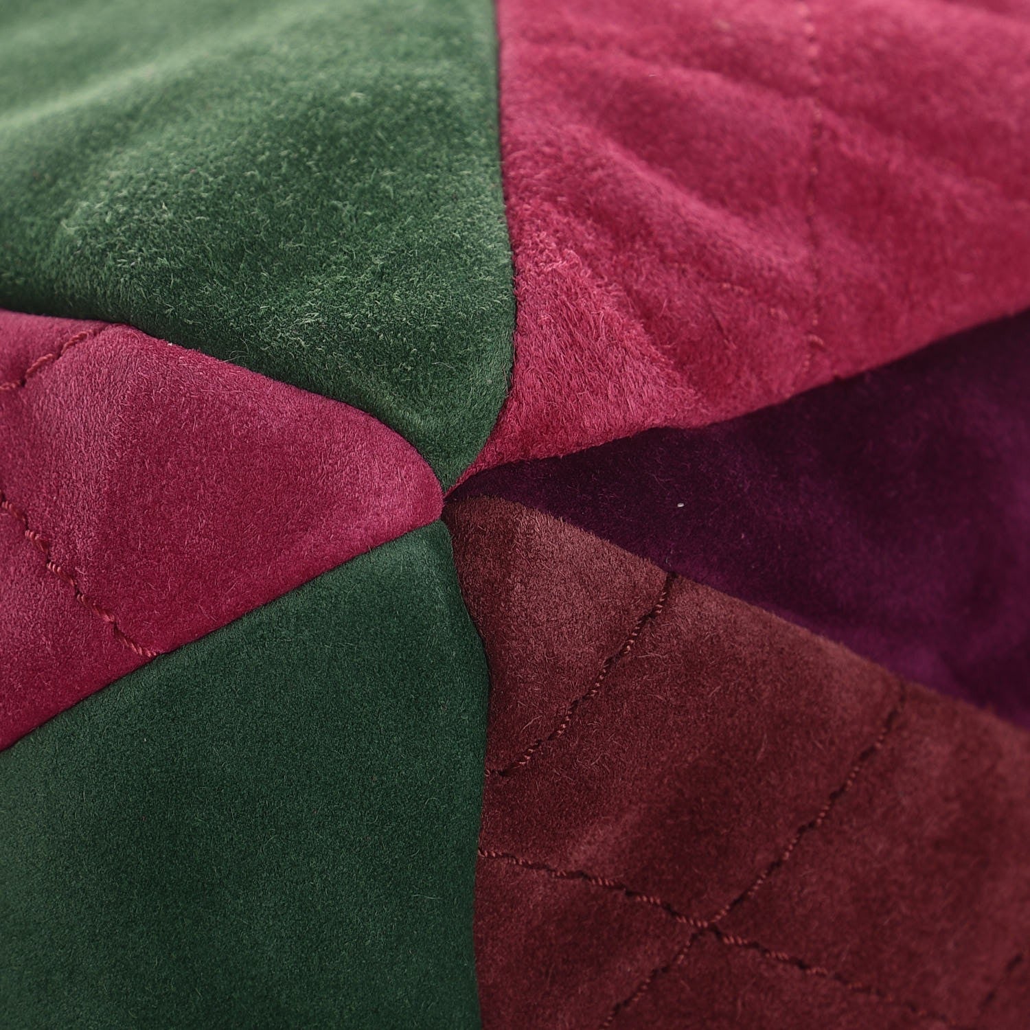 Chanel Suede Quilted Patchwork Drawstring Bag Green Pink Purple Burgundy 8 of 16