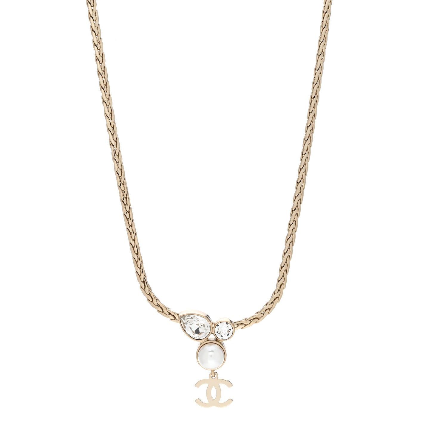 Pearl Crystal CC Teardrop Braided Necklace Gold