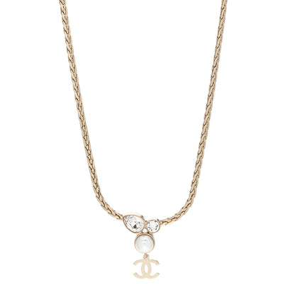 Chanel Pearl Crystal CC Teardrop Braided Necklace Gold 1 of 4