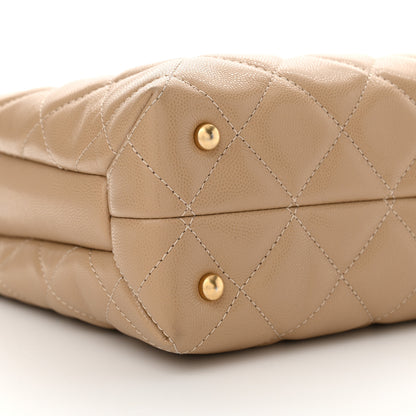 Chanel Shiny Caviar Quilted Chain Handle Shopping Tote Beige 9 of 10