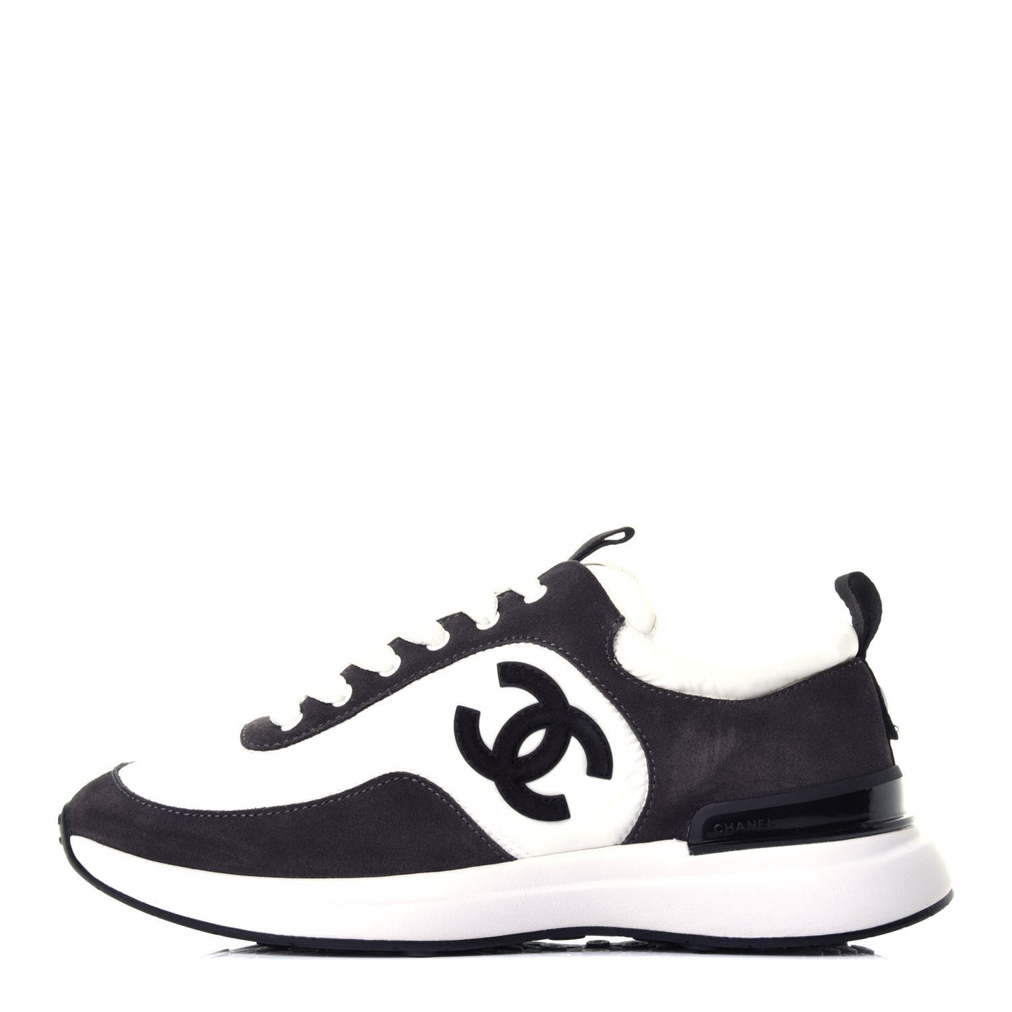 Nylon Suede Calfskin CC Sneakers 36.5 White Dark Grey