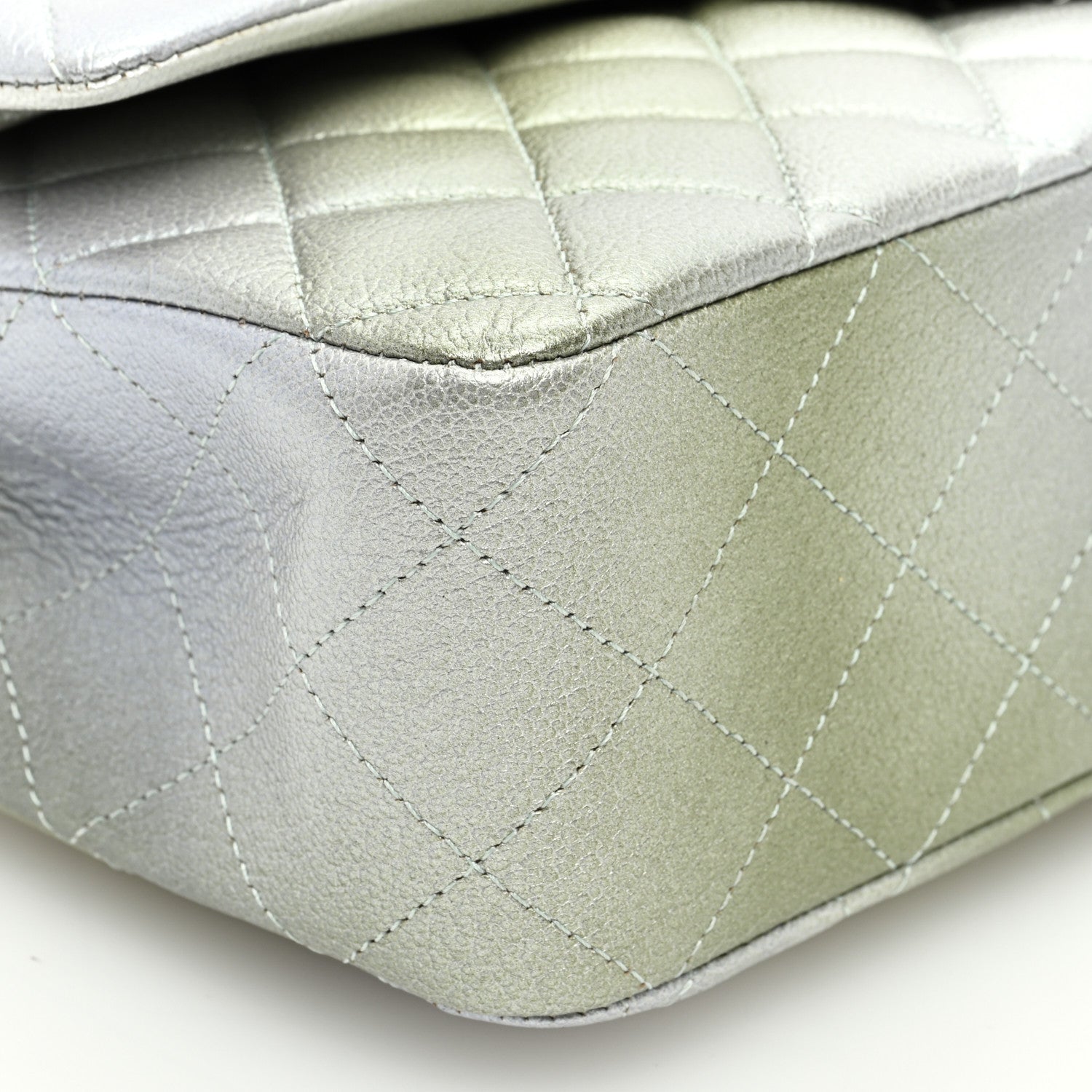 Chanel Metallic Goatskin Quilted Ombre Medium Double Flap Grey Green 9 of 10