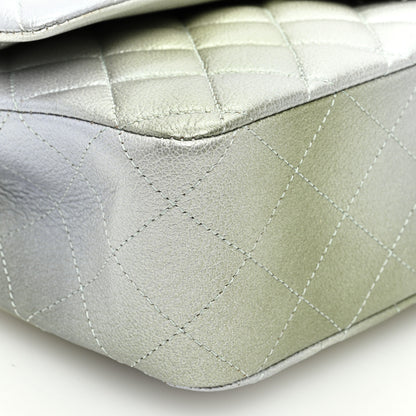 Chanel Metallic Goatskin Quilted Ombre Medium Double Flap Grey Green 9 of 10