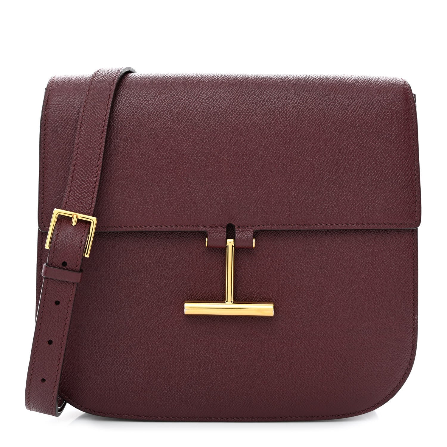 Tom Ford Grained Calfskin Large T Clasp Tara Crossbody Bag Cabernet 1 of 17