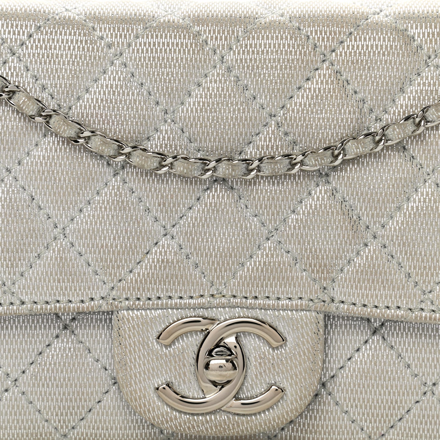 Metallic Suede Quilted East West Flap Clutch Silver