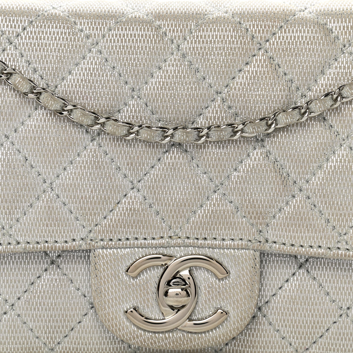 Chanel Metallic Suede Quilted East West Flap Clutch Silver 9 of 12