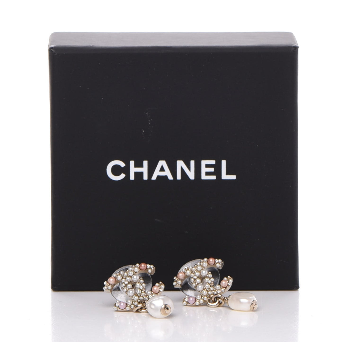 Pearl Crystal CC Charm Drop Earrings Light Gold Pink