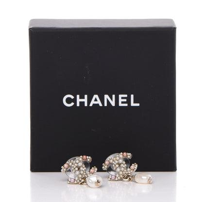 Chanel Pearl Crystal CC Charm Drop Earrings Light Gold Pink 5 of 5