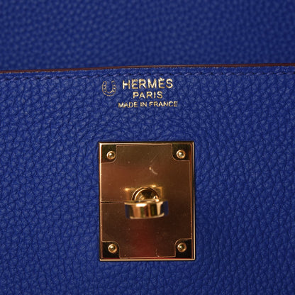 Hermes Togo Horseshoe Kelly Retourne 32 Bleu Electrique Rouge H 19 of 40