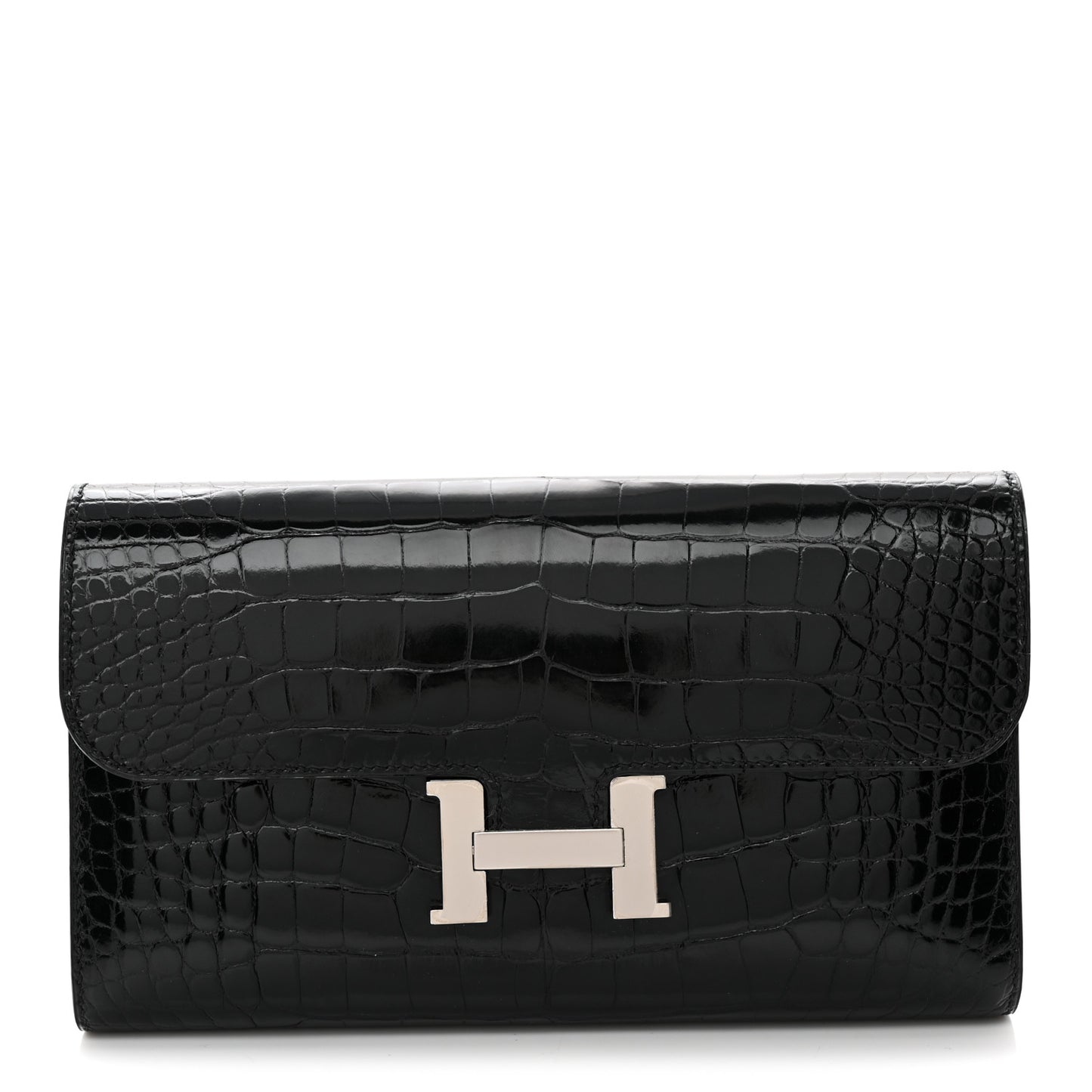 Shiny Alligator Constance Long Wallet Black